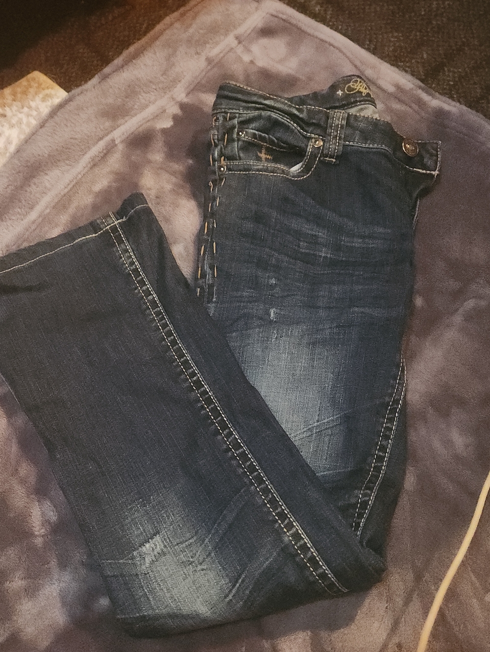 Flying Monkey Indigo Bootcut Jeans with Contrast Stitching